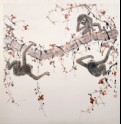 Three gibbons swinging on a tree branch (EA1995.297)