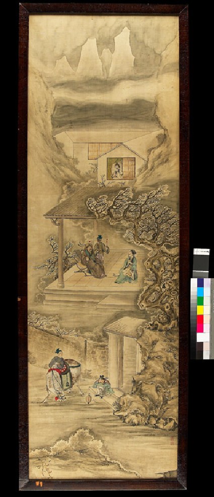 Figures in a landscape with buildingsfront