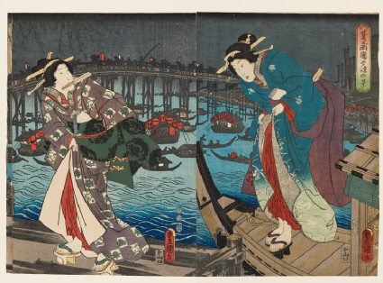 Enjoying the View of  Ryōgoku Bridge in the evening Cool  (Natsu no Ryōgoku-bashi no yūsuzumi no kei  夏之国橋夕涼の景）front