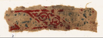 Textile fragment with lozenges, arabesque, and inscriptionfront