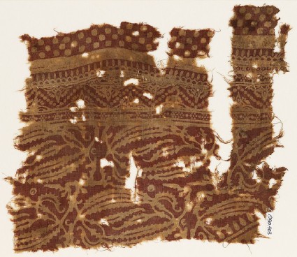 Textile fragment with plants with long leavesfront