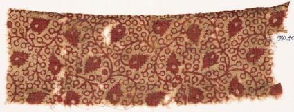 Textile fragment with linked tendrils and flower-headsfront