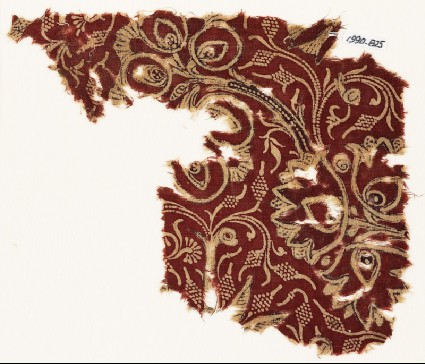 Textile fragment with flowering treesfront