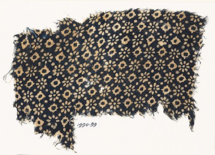 Textile fragment with rosettes, dots, and lobed squaresfront