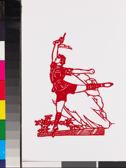 Heroine from the ballet Red Detachment of Women mid-arabesquefront