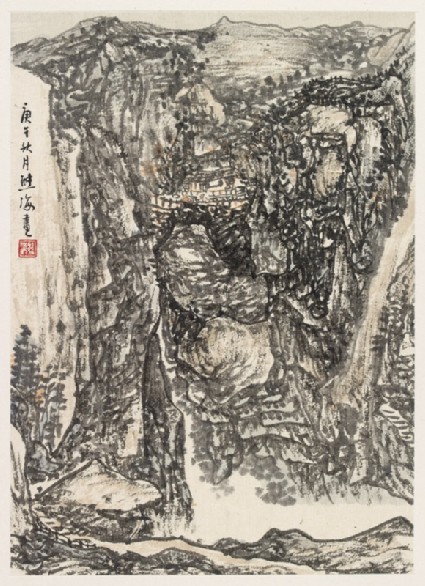 Pavilion among mountains and waterfallsfront