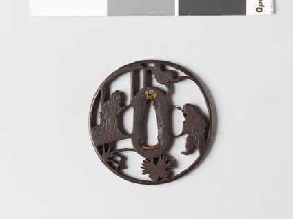 Round tsuba depicting Sōsan, a Paragon of Filial Virtue, and his motherfront