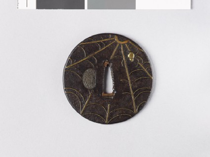 Round tsuba with cobweb and spiderfront