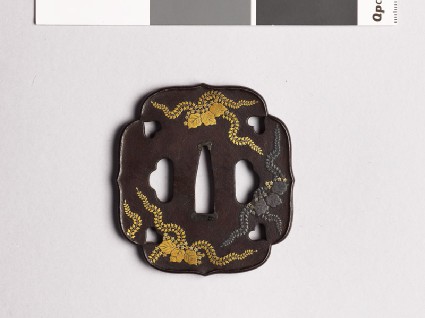 Aoi-shaped tsuba with kiri, or paulownia, leavesfront