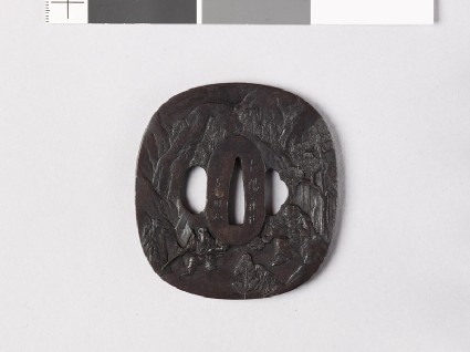 Tsuba depicting Minamoto Yoshitsune fencing with Yūjōbōfront