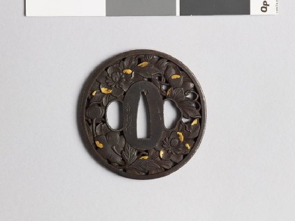 Tsuba with clematis flowers and leavesfront