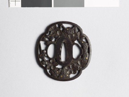 Mokkō-shaped tsuba with flowering plum treefront