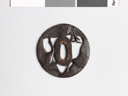 Tsuba with three flying cranesfront