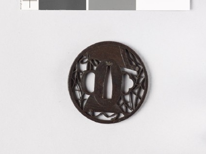 Tsuba with reed blind, court fan, and pine needlesfront
