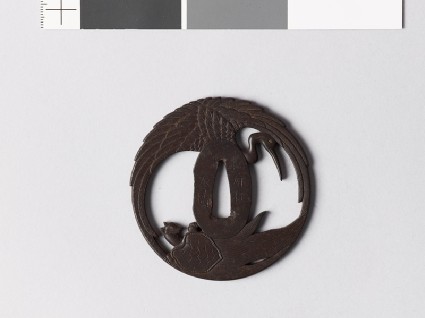Tsuba with crane and minogame, or sacred tortoisefront