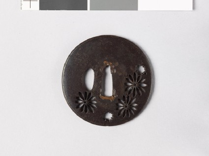 Lenticular tsuba with chrysanthemum flowersfront