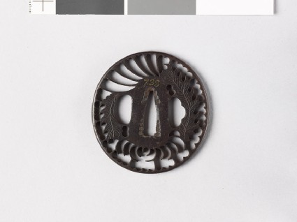 Tsuba with chrysanthemum flowers and leavesfront