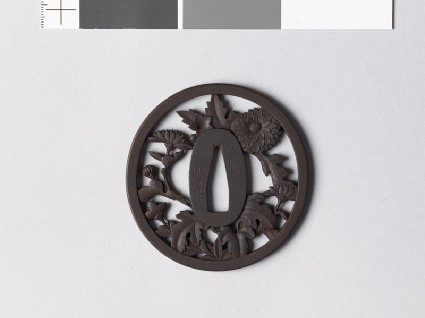 Tsuba with chrysanthemum and Platycodon plantsfront