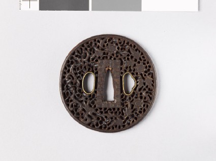 Tsuba with amariō, or rain dragon, amid flowersfront
