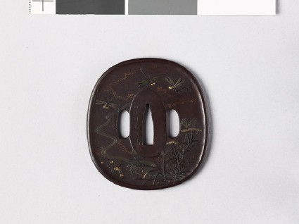 Tsuba with dragonflies and autumn plants by a streamfront