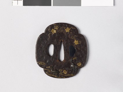 Mokkō-shaped tsuba with egrets in a streamfront