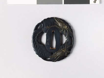 Tsuba in the form of three kiri, or paulownia leaves, and cricketsfront