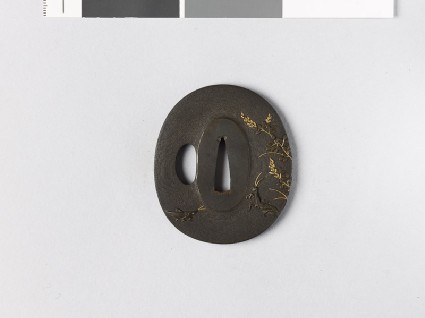 Tsuba with mantis and lespedezafront