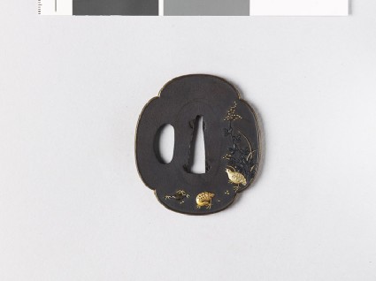 Mokkō-shaped tsuba with lespedeza plants and quailfront