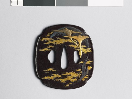 Mokkō-shaped tsuba with wild geese amid cloudsfront
