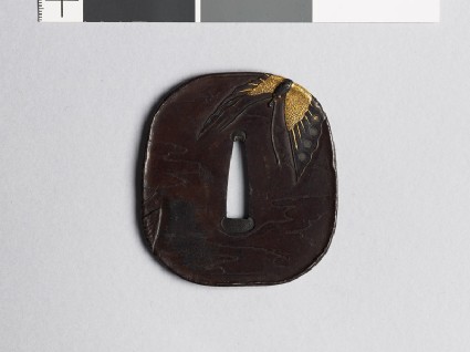 Aori-shaped tsuba with butterflies amid cloudsfront
