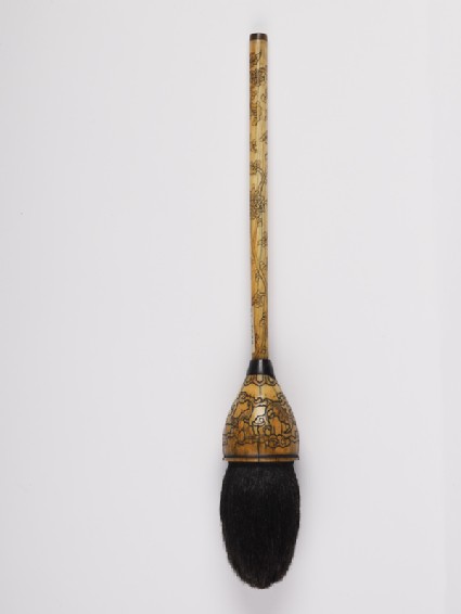 Ivory calligraphy painting brush with bats and lotus scrollside