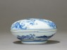 Blue-and-white ink box with man riding a horse (side)