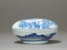 Blue-and-white ink box with man riding a horse (side)
