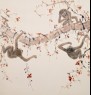 Three gibbons swinging on a tree branch (detail)