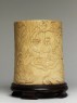 Ivory brush pot with figures in a landscape (side)