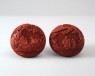 Seal-paste box and lid with three figures and a deer in a landscape (oblique)